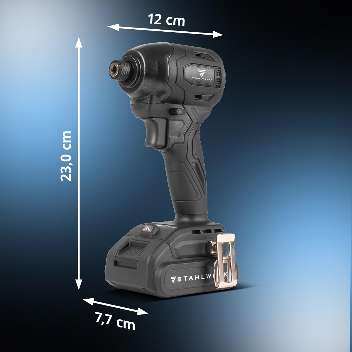 STAHLWERK Trapano avvitatore a percussione a batteria ADS-190 ST – 20 Volt sistema e tecnologia Brushless – Avvitatore a batteria 190 Nm, batterie e caricabatterie, attacco bit a sgancio rapido da ¼
