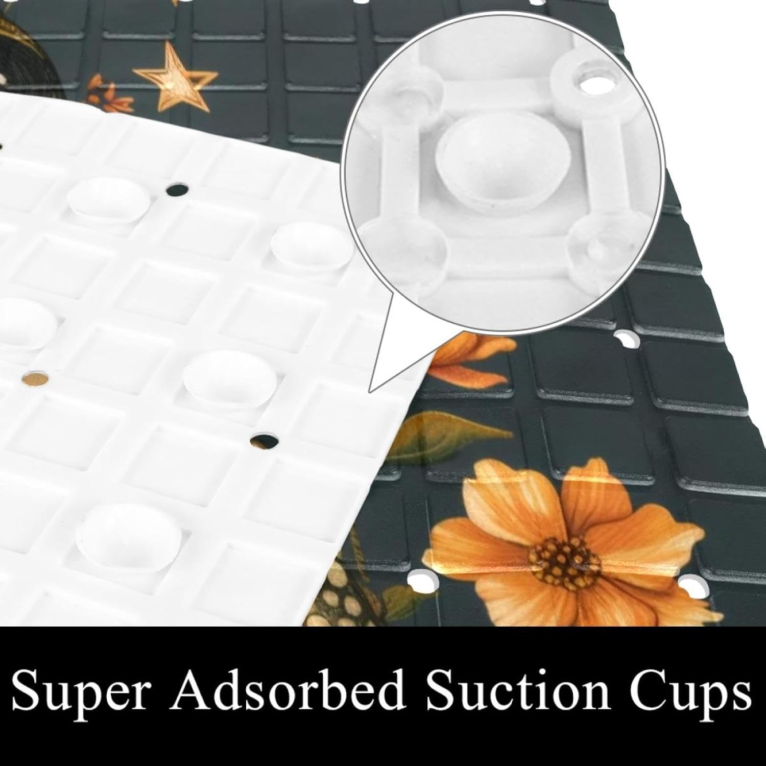 Aesthetic Boho Moon Stars Floral Funny Frog Bath Tub and Shower Mats, Non Slip Bathmat with Drain Holes and Suction Cups for Bathroom Floor, 15.1 x 26.8 Inch