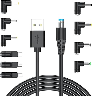 USB Cable, DC 5V Power Cord, USB to DC 5.5x2.1mm Plug Charging Cable with 10 Tips (Micro USB,Type-C,Mini USB,2.5x0.7, 3.0x1.0, 3.5x1.35, 4.0x1.7, 4.8x1.7, 5.5x2.5, 5.5x1.7) Power Cable, 6.5ft, LAP POW