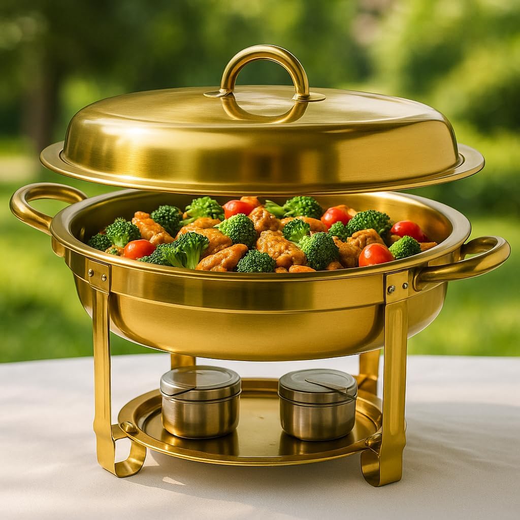 4 Pack Gold 6QT Oval Stainless Steel Chafing Dishes – Premium Buffet Warmer Set for Catering, Parties, Weddings, and Banquets