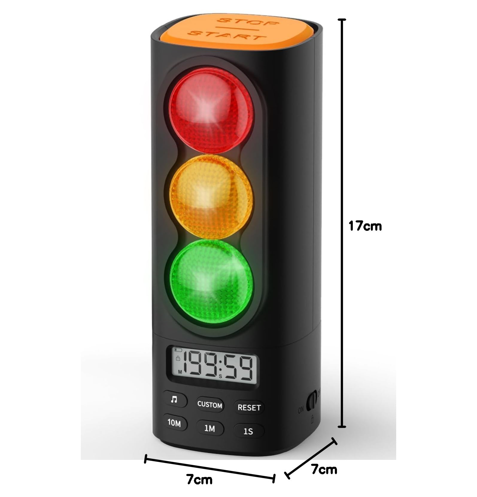 Temporizador Digital Visual y Auditivo con Semáforo, Pantalla LCD, Ajuste de Volumen, 4 Tonos para Niños, Funciones de Pausa, Memoria y Carga USB-C (Negro)