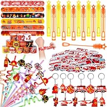 98 Firefighter Party Favors Fire Truck Birthday Decorations Straw Bubble Slap Bracelet Keychain Sticker Kid Boy Toy Accessories Fireman Party Supplies Gift Prize Goodie Bag Stuffers