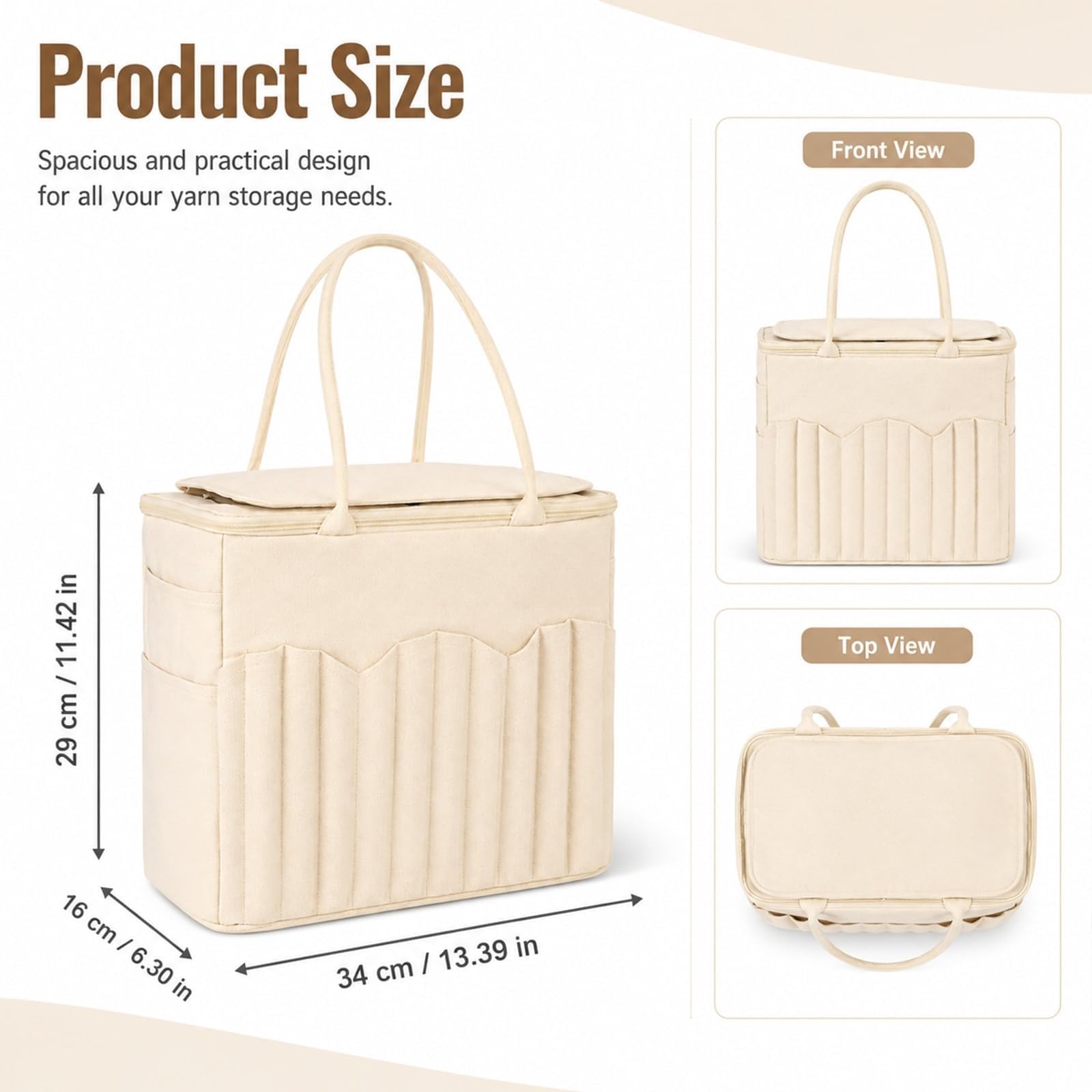 Bolsa de Tejer Lona Almacenamiento Hilo con Parche Cuero | Bolsa Grande Hilo de Lona for Tejer A Ganchillo Organizador de Ganchillo con Múltiples Bolsillos(Black)