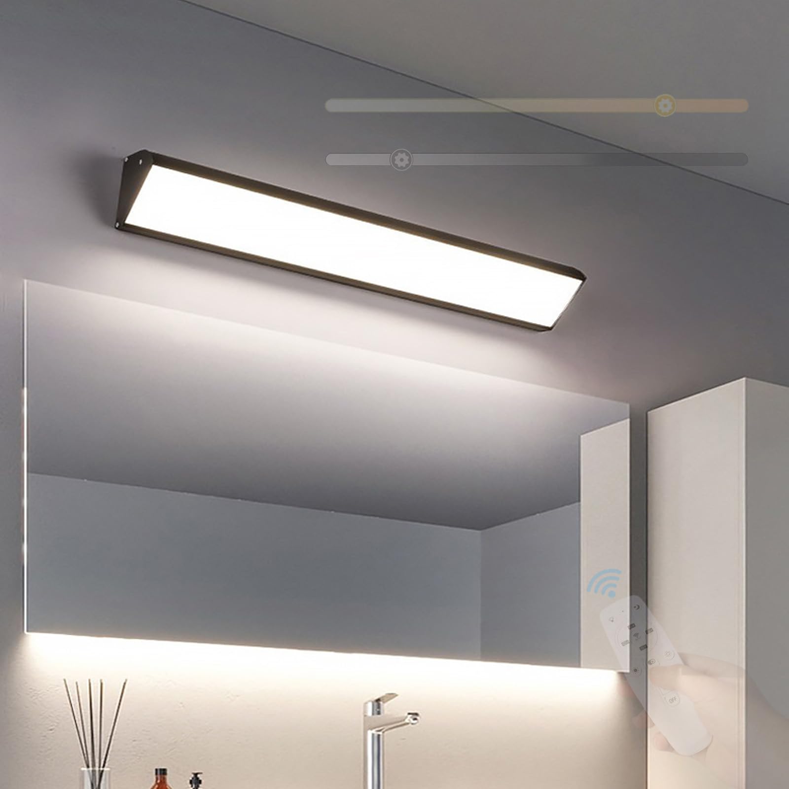 LED Dimmbare Wandleuchten mit Fernbedienung Modern Lange Wandbeleuchtung Spiegelleuchte Bad Aluminium Wasserdicht Wandlicht für Wohnzimmer Schlafzimmer Treppenhaus Schminktisch (Schwarz,60cm)