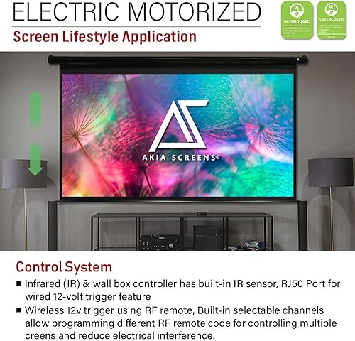 Miniatura 3 de Akia Screens Pantalla de proyector motorizada de 125 pulgadas, pantalla eléctrica desplegable con control remoto 169, 8K, 4K, HD, 3D, retráctil,
