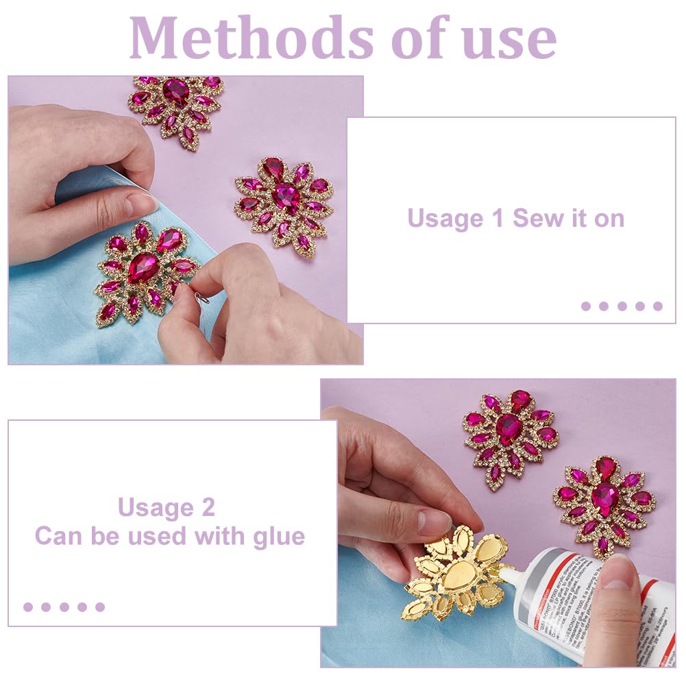FINGERINSPIRE 4 Stück Tropfen Strass Applikation Rosa Blumen Kristall Applikation DIY Dekorationsflicken Damenmode Für Braut Hochzeitskleid Kleidungsdekoration Geeignet Zum Nähen Und Kleben