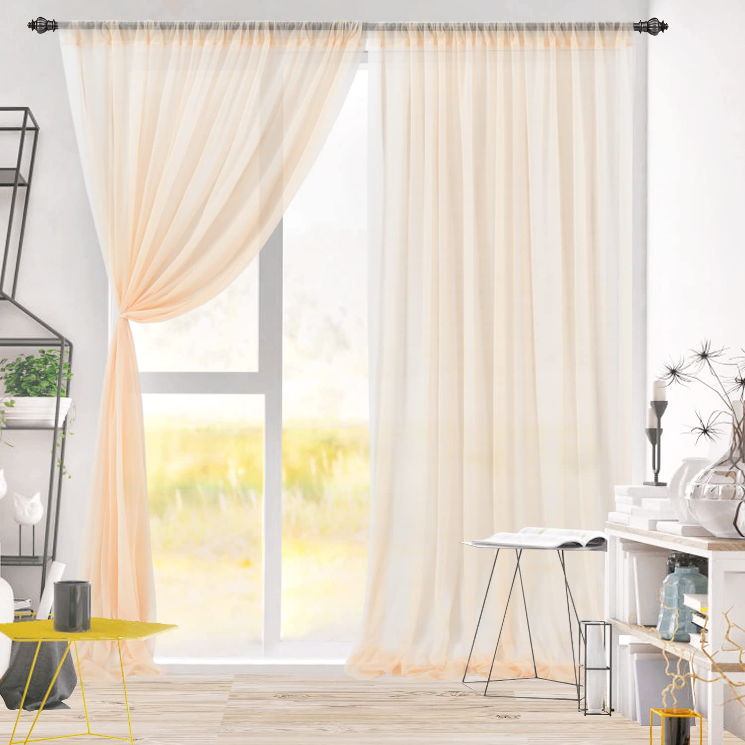 Transparentem Voile Querbehang Freihanddeko Hintergrund Vorhänge Fertiggardine Fensterdekoration Vorhangschals Dekoschal für Hochzeitsdekorationsschal Wohnzimmer Schlafzimmer,2 Stück 150x215cm
