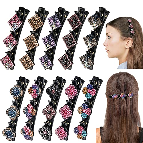 10PCS Braided Hair Clips for Women ,Rsvelte Sparkling Crystal Stone Braided Hair Clips with Rhinestones for Women and Girls Christmas Party Gifts