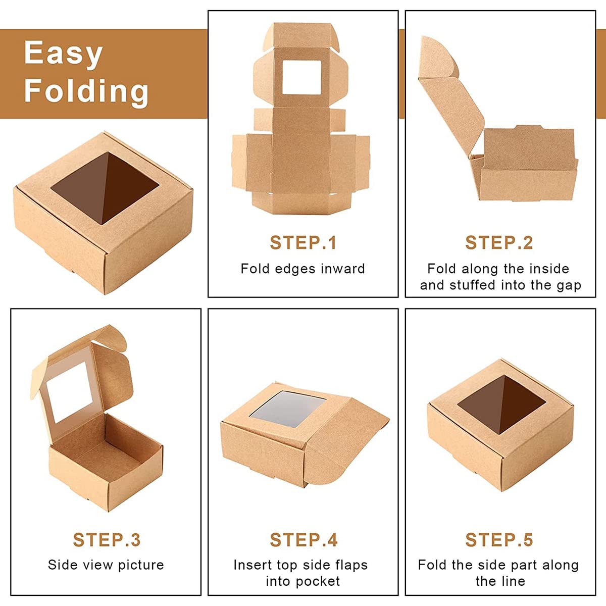 Tavrolet 50pcs Mini Kraft Paper Gift Box with Clear Packaging Box Treat Box for Wedding Paper Kraft Boxes Treat (Brown - Image 3