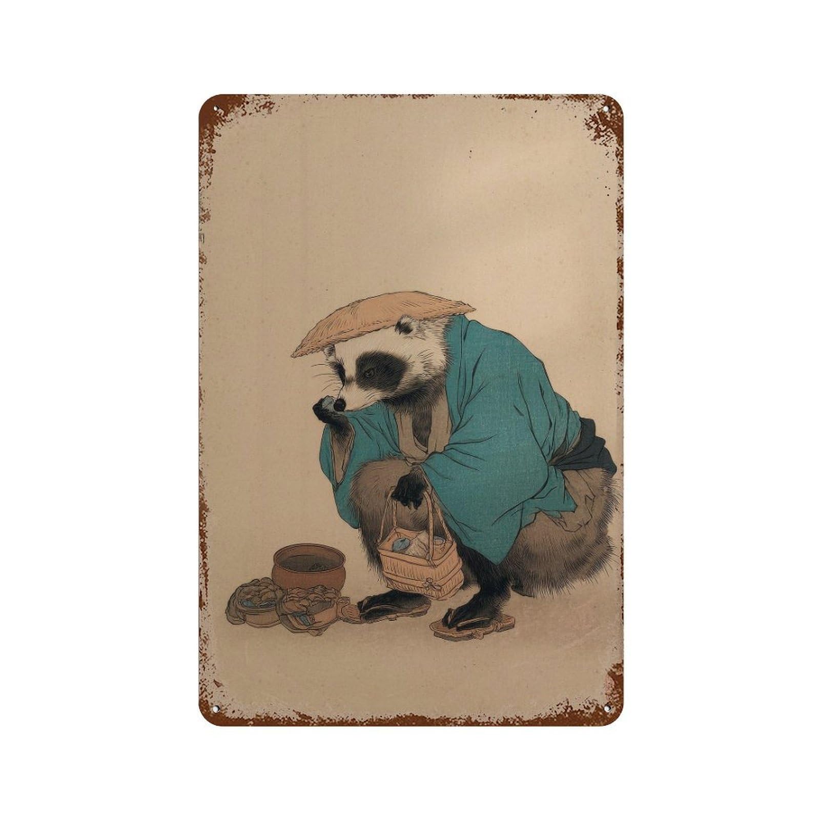 xiaoxiaoshen Raccoon In Kimono. Ukiyo Wall Decor Art Metal Tin Poster Modern Home Decor Art Home Bar Shop Decorations Vintage Sign 30x20cm
