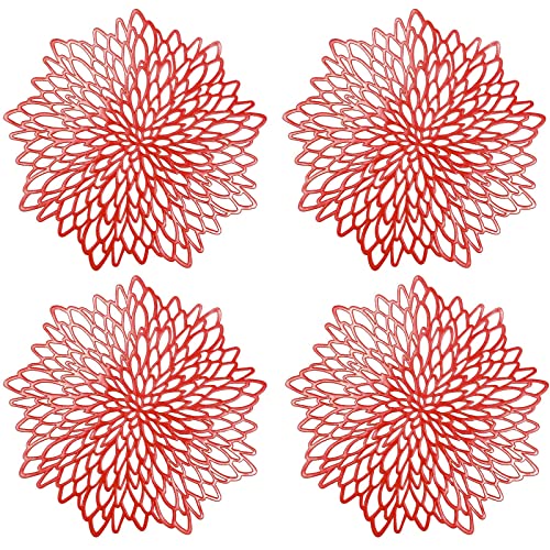 4 Pièces Napperon de Table Noir, Set de Table Rond évidé, Napperons Ronds Tapis de Table en Plastique, Utilisé pour L'isolation Thermique de L'assiette et...