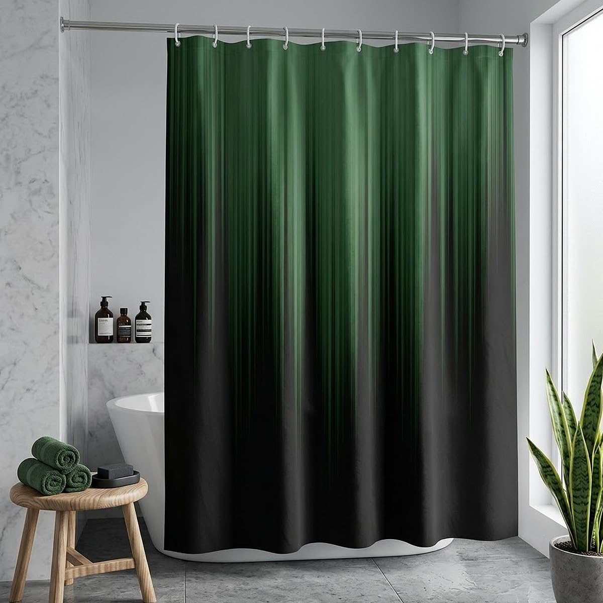 AAtter Green and Black Shower Curtain, Modern Ombre, 60x72 Inch, 12 Hooks