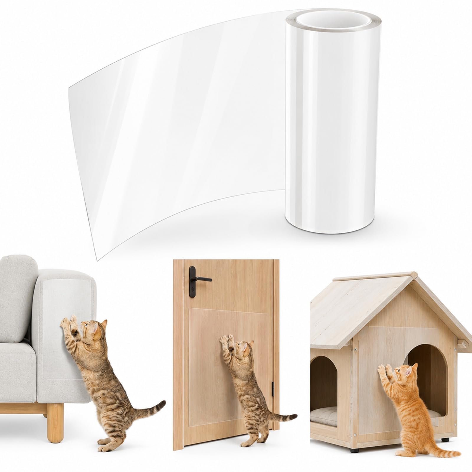 Cat Scratch Sticky Paws Tape, 17.7" x 118" Clear Anti-Scratch Furniture Protector, Free Cutting Cat Couch Protector for Sofa, Carpet, Door, Wall, Pet Training Deterrent Tape