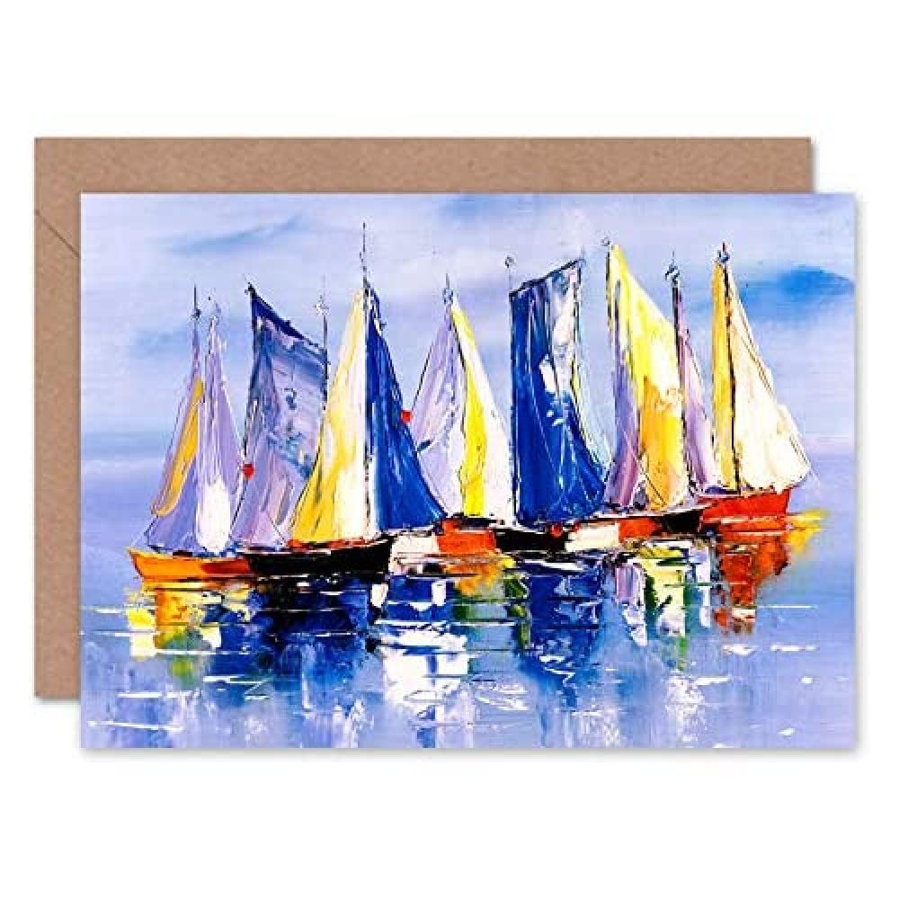 Wee Blue Coo Black|Blue Boats Sailing At Sea Greeting Card With Envelope Inside Premium Quality