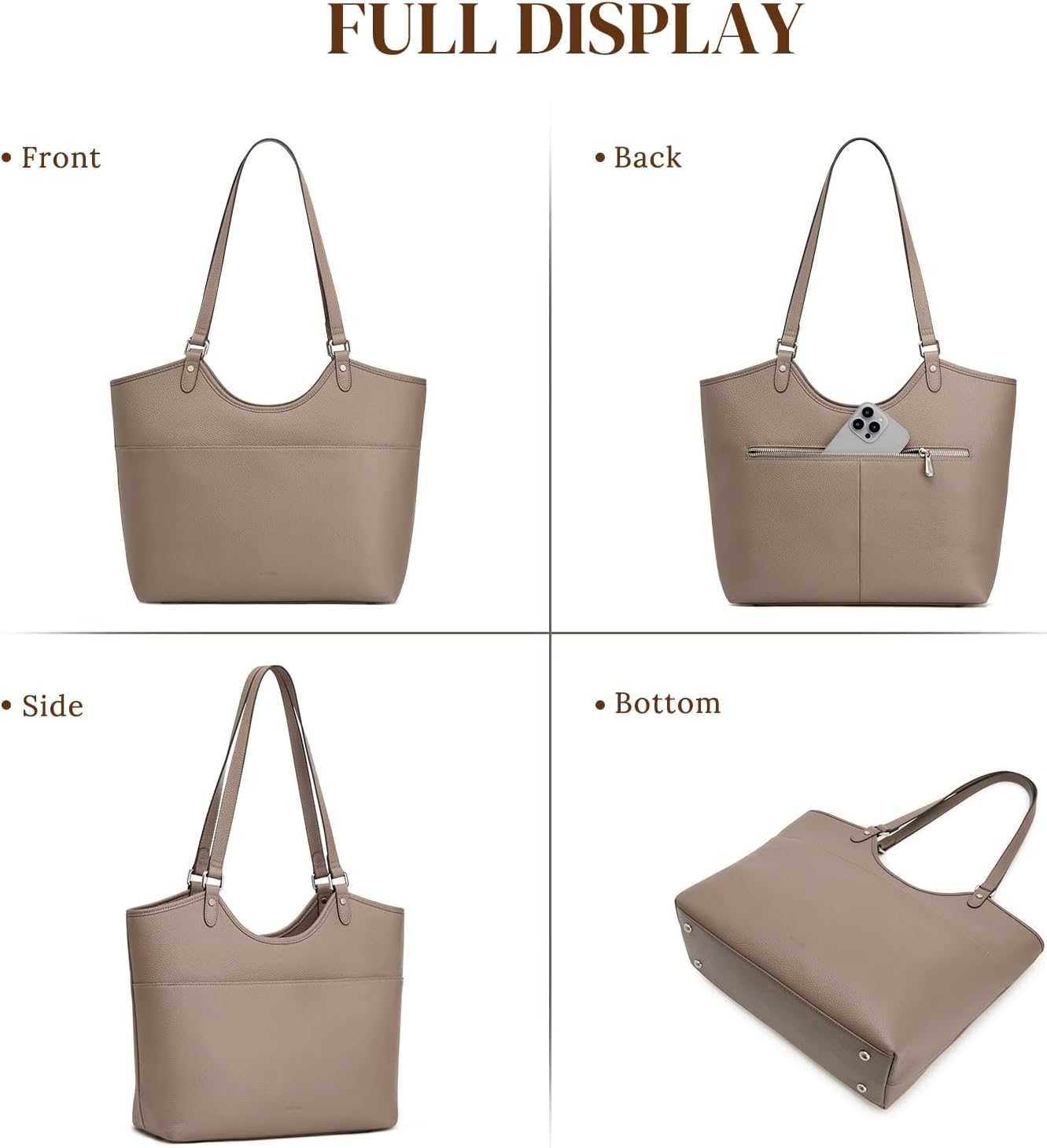 S-ZONE Leather Tote Bag for Women Work Travel Shoulder Bags Designer Purses with Zipper - Image 6