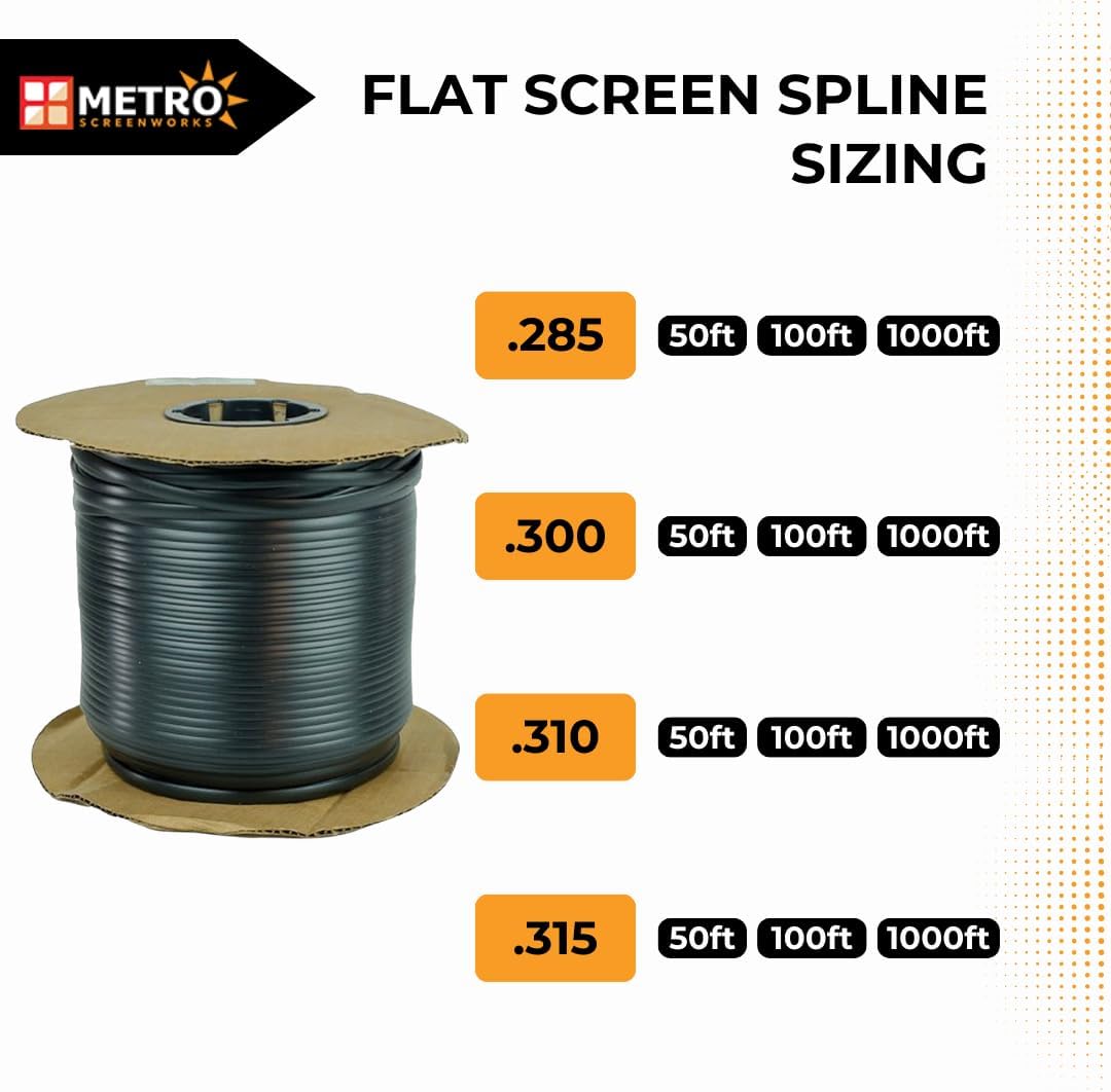 Flat Screen Spline - .285 Flat Spline for Screens - Roll of 1000 Feet, Black Vinyl - for Windows, Pool Enclosure, Lanai, Patio, Porch, & More
