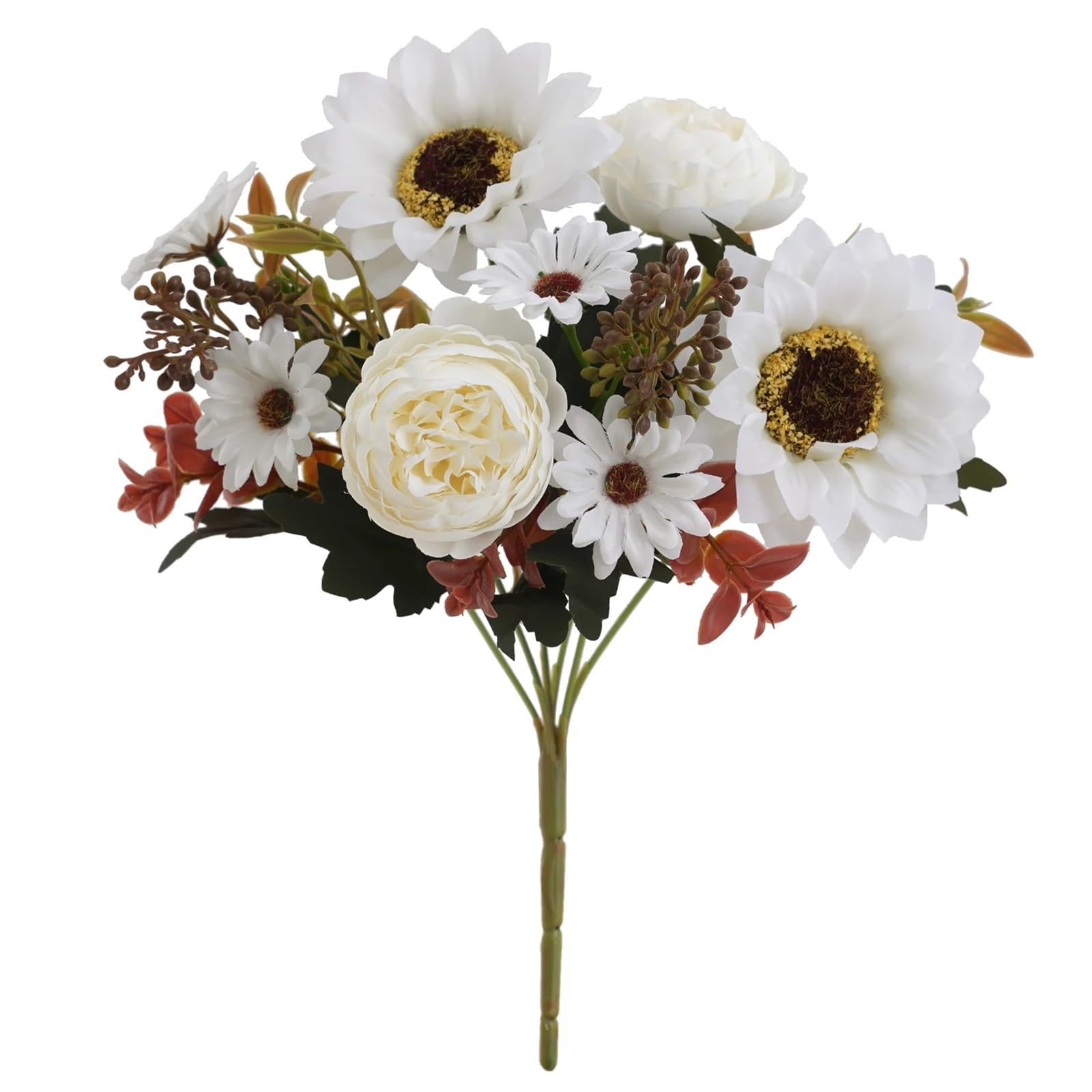 LuoAXINN Artificial Flower Branches 1/4Pcs Sunflowers Peony Artificial Flowers Fall Summer Decor, Fake Silk Faux Sunflower Bouquet(White-1pc)