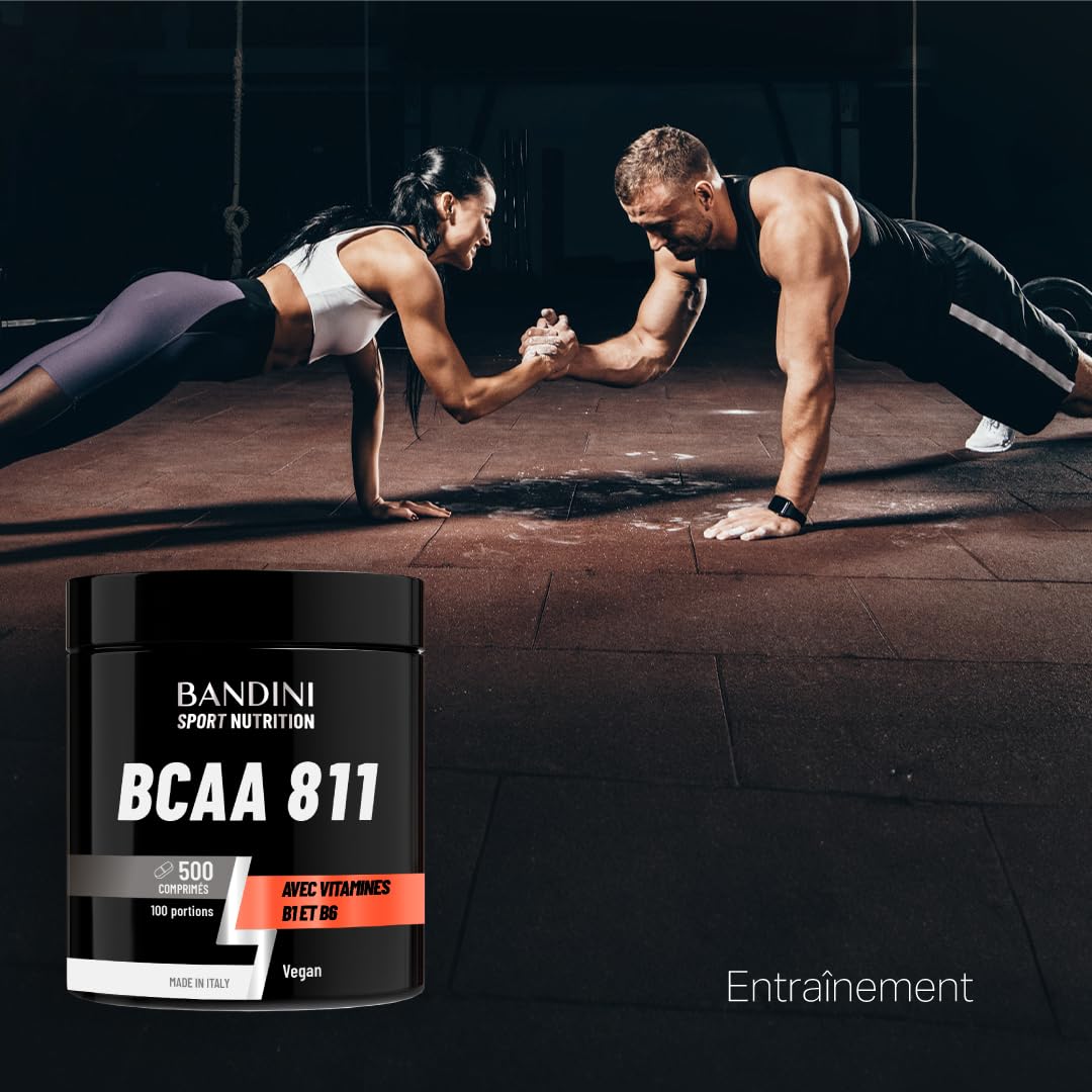 Bandini® BCAA 8:1:1 500 Comprimés | Acides Aminés à Chaîne Ramifiée 8.1.1 | | Leucine, Isoleucine, Valine + Vitamine B1 et B6 | Sans gluten et sans lactose | Supplément Pré et Post Workout | 100% Vegan