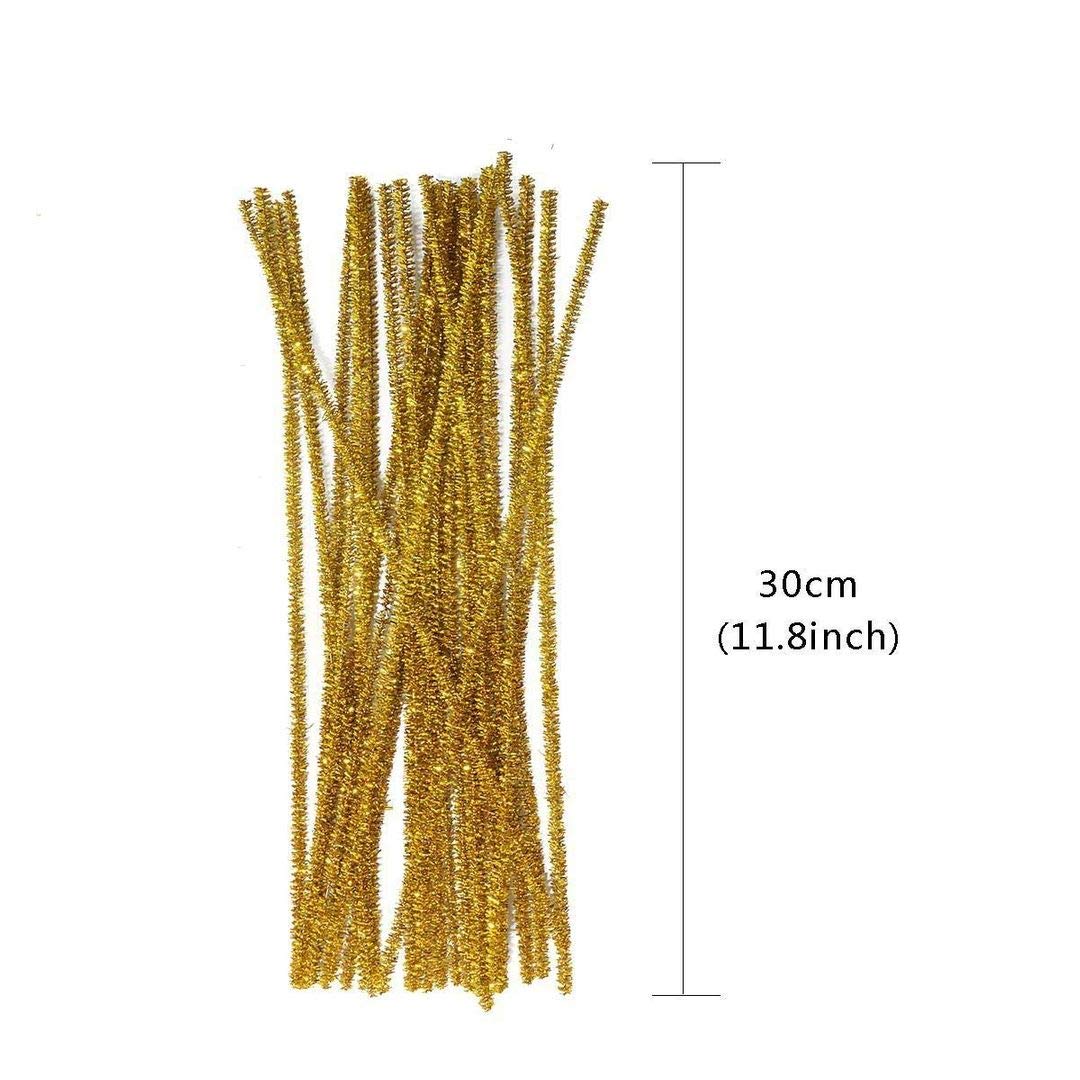 100pcs Pipe Cleaners Chenille Stems for DIY Art Supplies Craft Projects 6mmx30cm Christmas Pipe Cleaners Decoration, Glitter Yellow