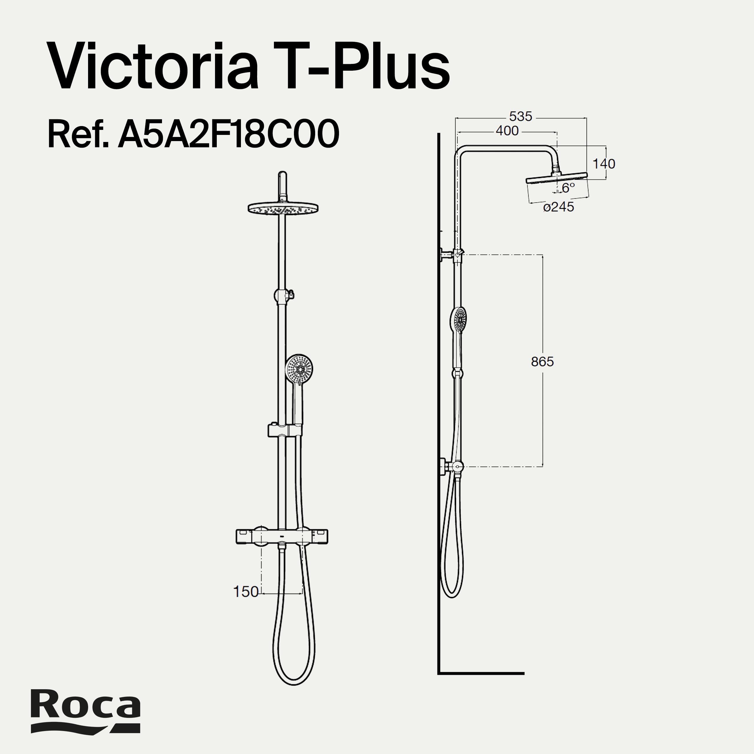 Roca A5A9F18C00 - Columna de ducha termostática Victoria BASIC, Version Nueva, Cromo