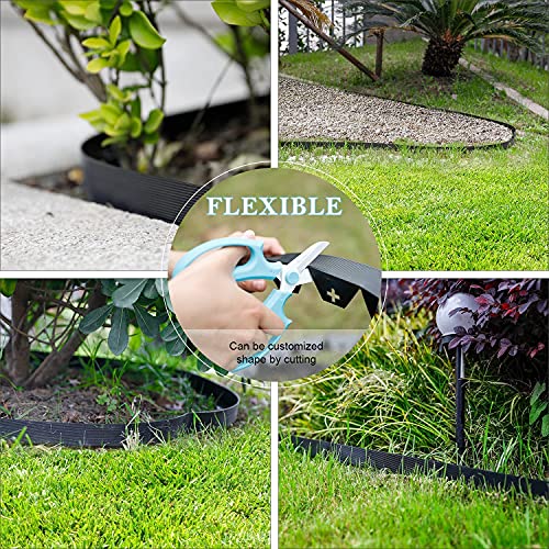 Worth Garden 30 Ft. No Dig Landscape Edging (50Pcs Spikes Included) Black Plastic Edging Roll Kit - 1.5'' Height Edge For Garden Lawn Border Driveway Path Divider - Easy To Install #TOP3