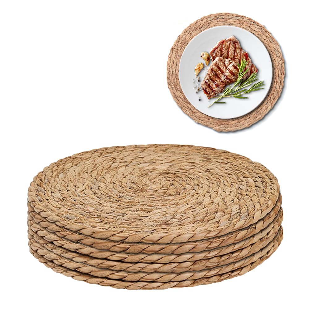 JOAASU Round Woven Placemats, Round Placemats Set of 6, 30cm Placemats, Place Mats For Table, Heat-Resistant for Appetizers, Lunch, Mains, Parties, Food Presentation (6P)