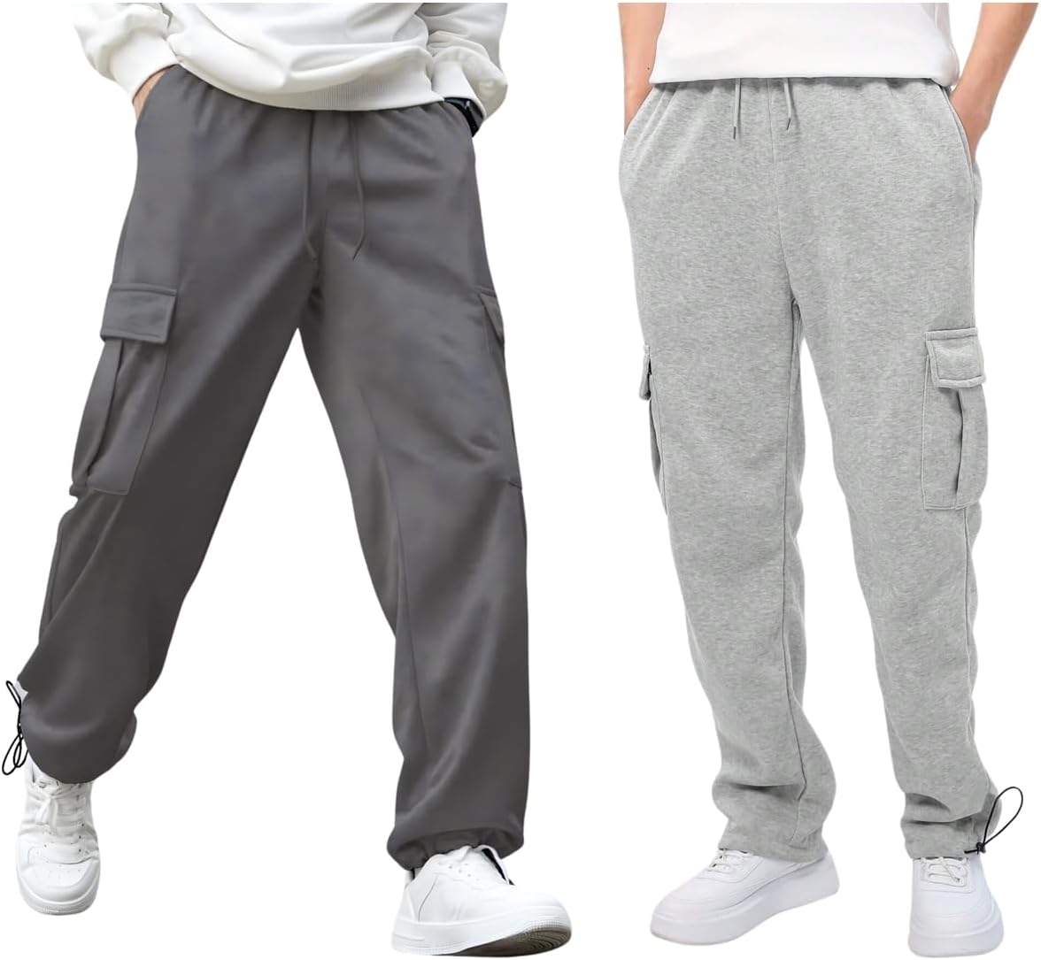 NOBEROMen's Loose Mid Rise Oversized Cargo Utility Joggers Pack of 2