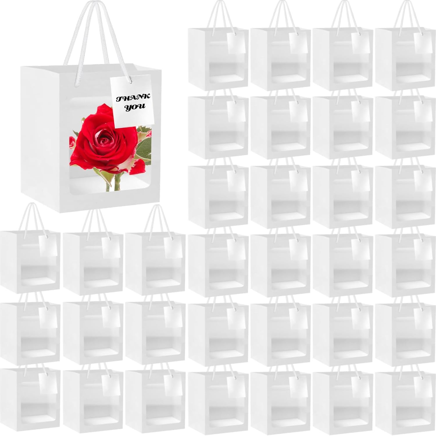 100 Pack Christmas Mini Gift Bags with Window, 4x2.75 X4.5