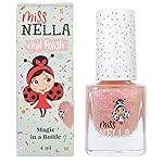 MISS NELLA Happily Ever After- Safe Special Glittery Pink Nail Polish for Kids, Non-Toxic & Odor Free Formula for Children and Toddlers, Natural Water Based for Easy Peel Off