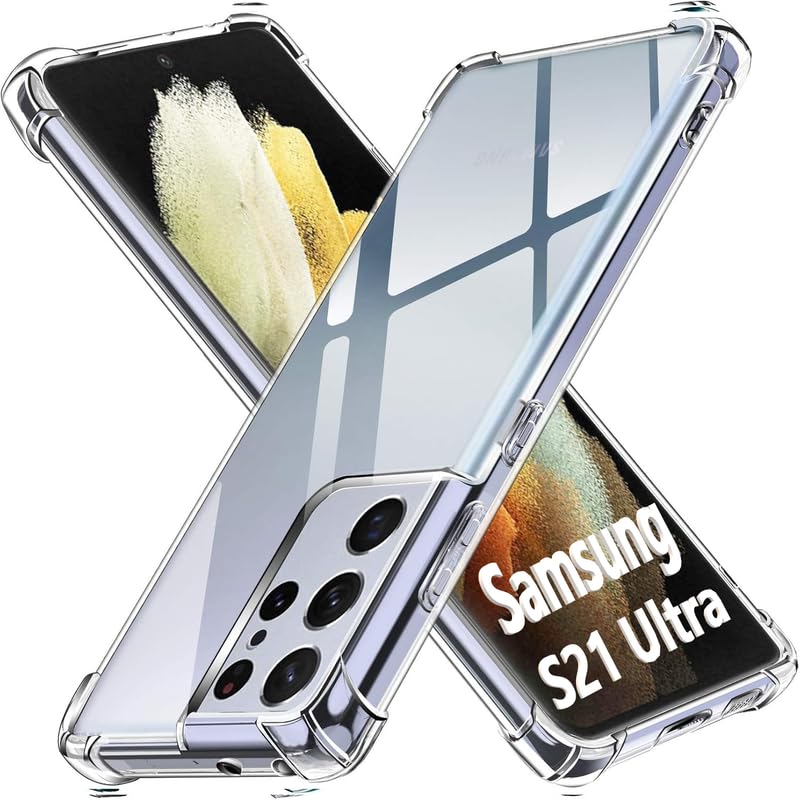 Image of Lustree Back Cover Transparent Case Compatible with Samsung Galaxy S21 Ultra | Clear + TPU Case with 4 Corner Air Cushion Protection & Camera Protection | Slim& Stylus Cover