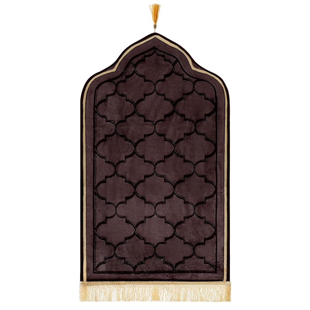 haozaikeji Velvet Prayer Mat Irregular Arch-shaped Muslim Prayer Mat Rug with Tassels Soft Turkish Rug Padded Cushion Great Ramadan Gifts for Women and Men 2 Size