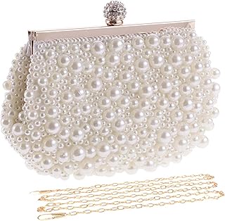 UBORSE Pearl Cutch Purses for Women Evening Bags Formal Beaded Wedding Bridal Purse Ladies Prom Cocktail Party Handbag