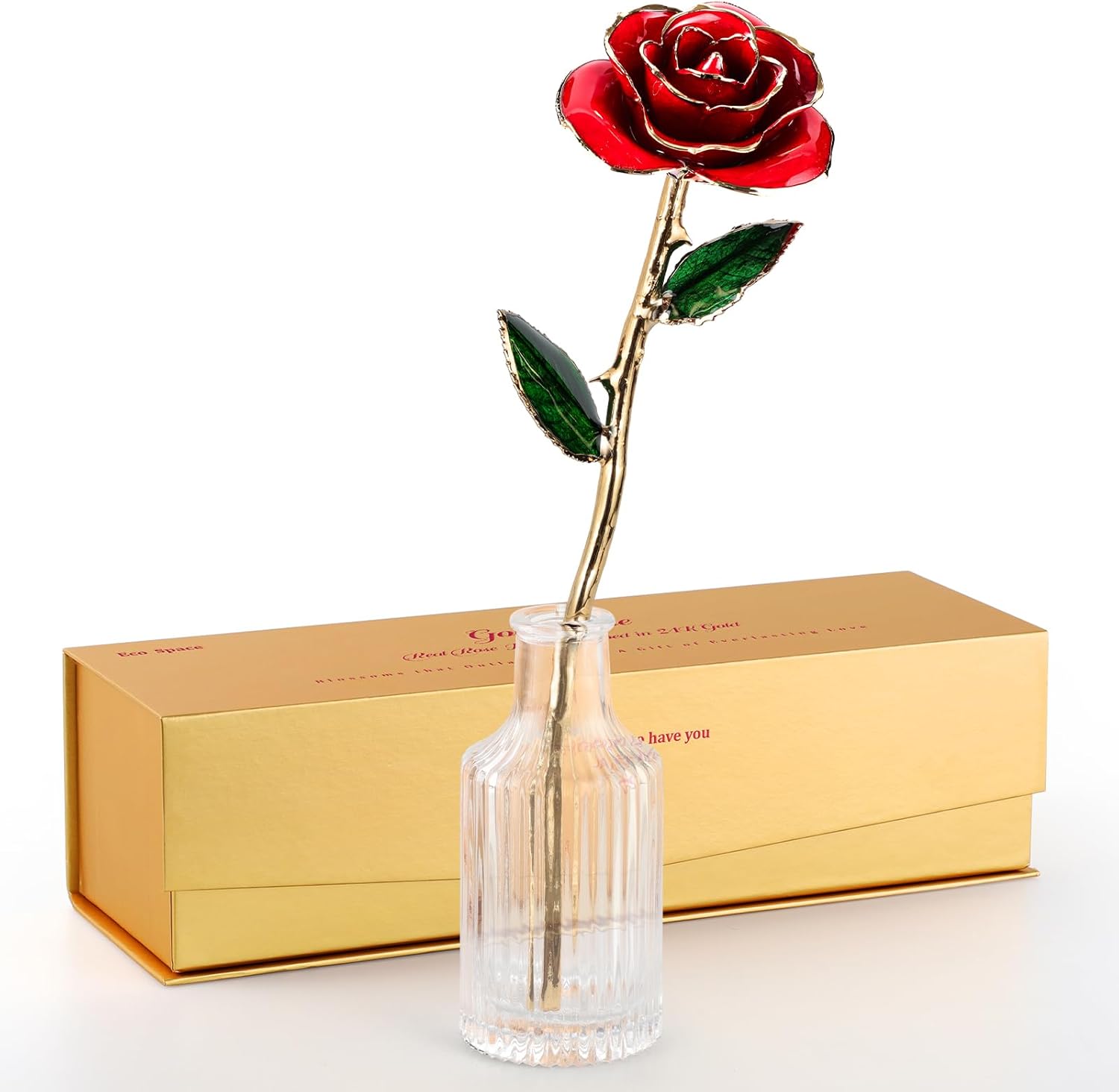 24K Gold Dipped Rose – Handpicked Real Rose Preserved in 24K Gold – Passionate, One-of-a-Kind Romantic Gift for Her – Ideal for Birthday, Anniversary, Mother’s Day, Valentine’s Day (Red)