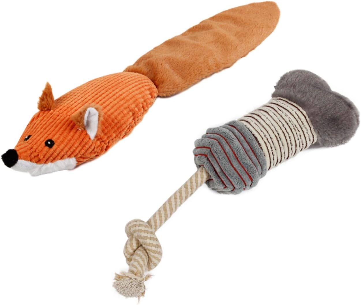 PHEENX Pets 2-Pack Big Bone and Foxy Squeaker Dog Toys for Fetch and Behavior Retriever Training is Ideal for All Breeds and Sizes