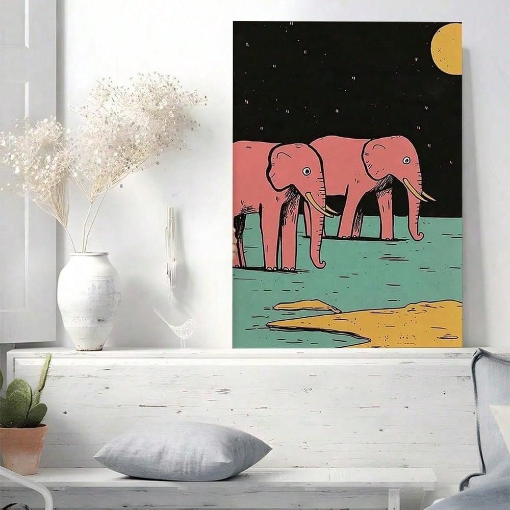 CWZBFEH Mid Century Abstract Wall Art, Elephant Canvas Art, For Bedroom Bathroom(45x60cm/No frame)