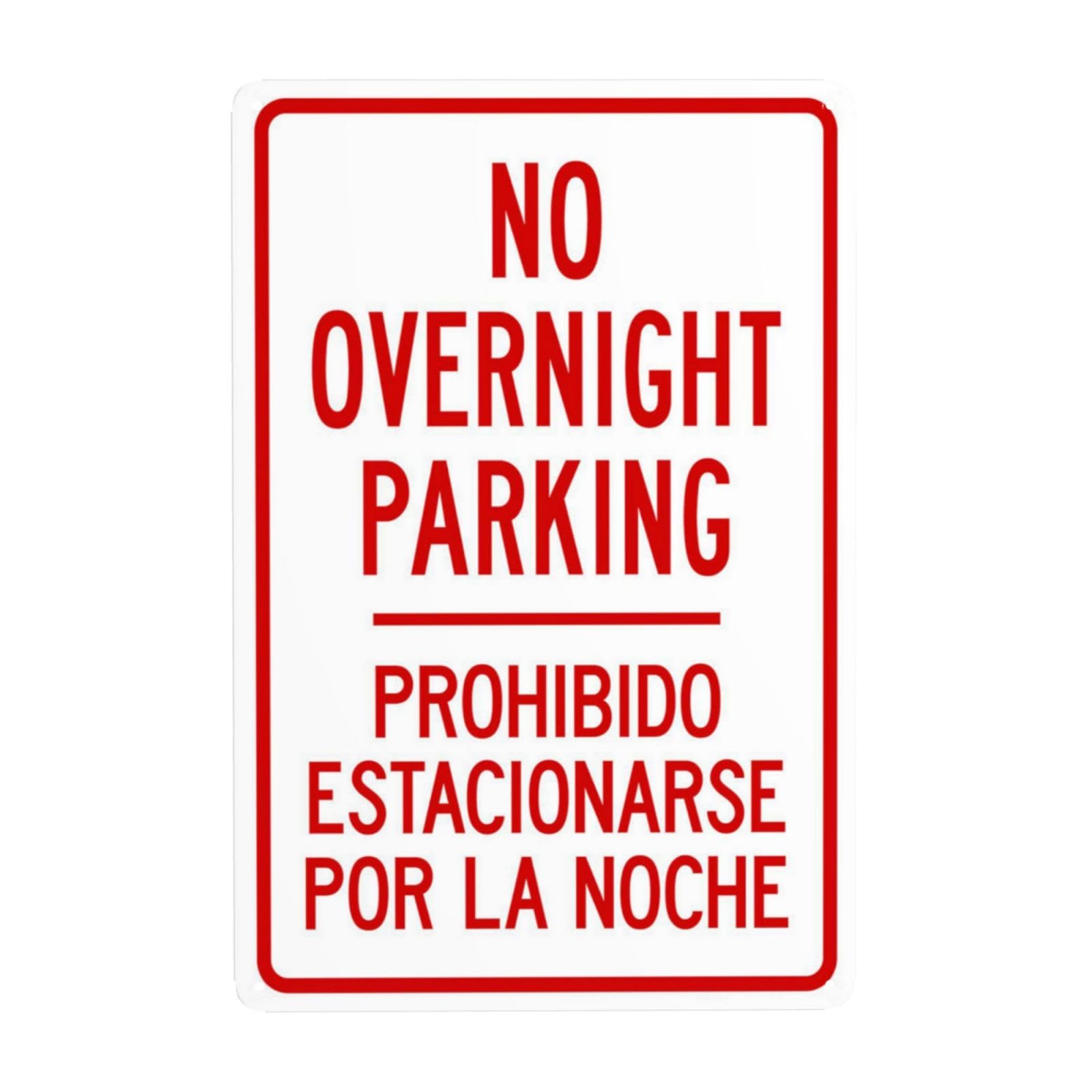 SMAZDFXX No Overnight Parking Bilingual Metal Warning Signs, Cautions Security Tin Sign, Safety Posted Signs for Street Business Wall Decor 5.5"x8"