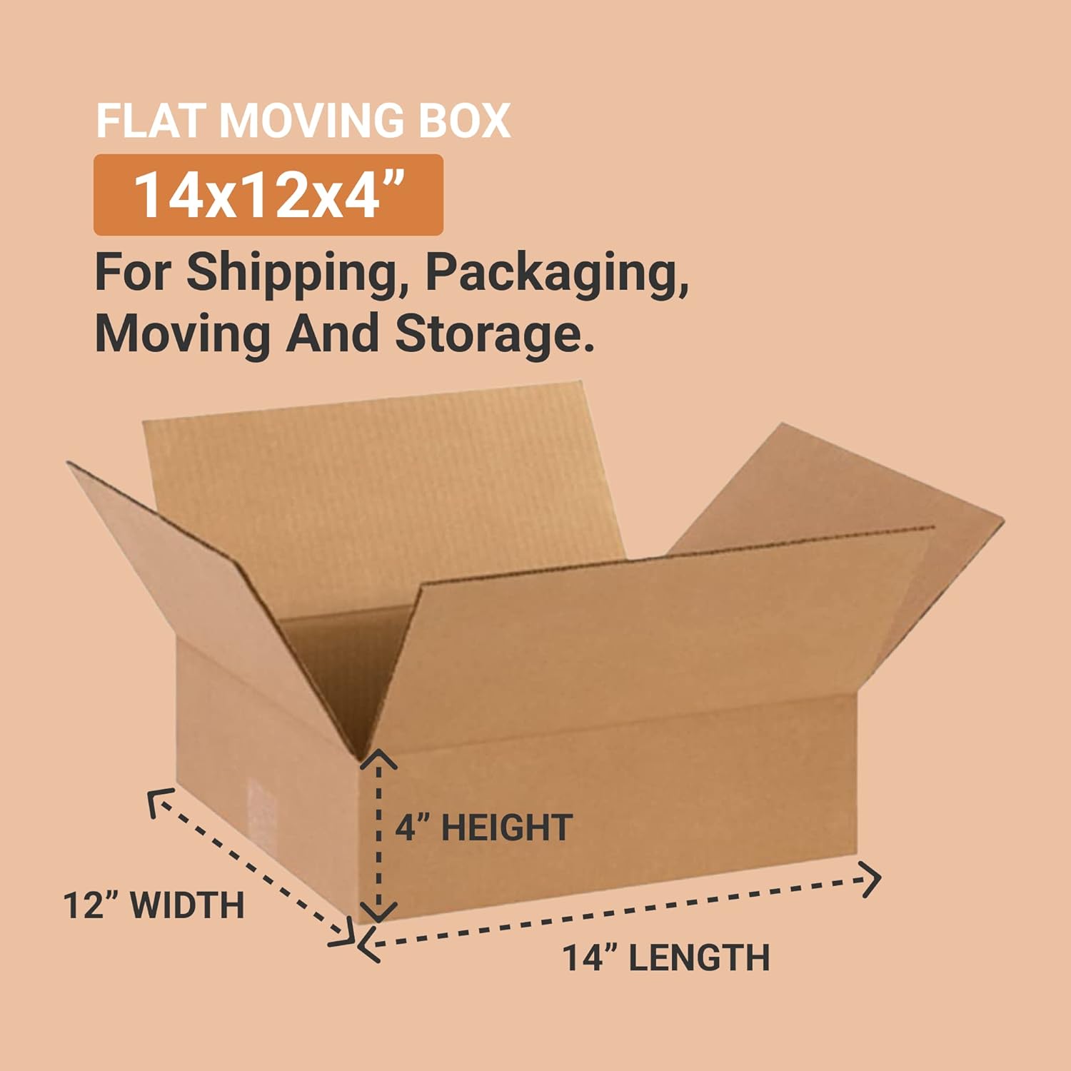 BOX USA Shipping Boxes Flat 14"L x 12"W x 4"H 25-Pack - Corrugated Cardboard Box for Moving, Mailing, Packing, Packaging and Storage