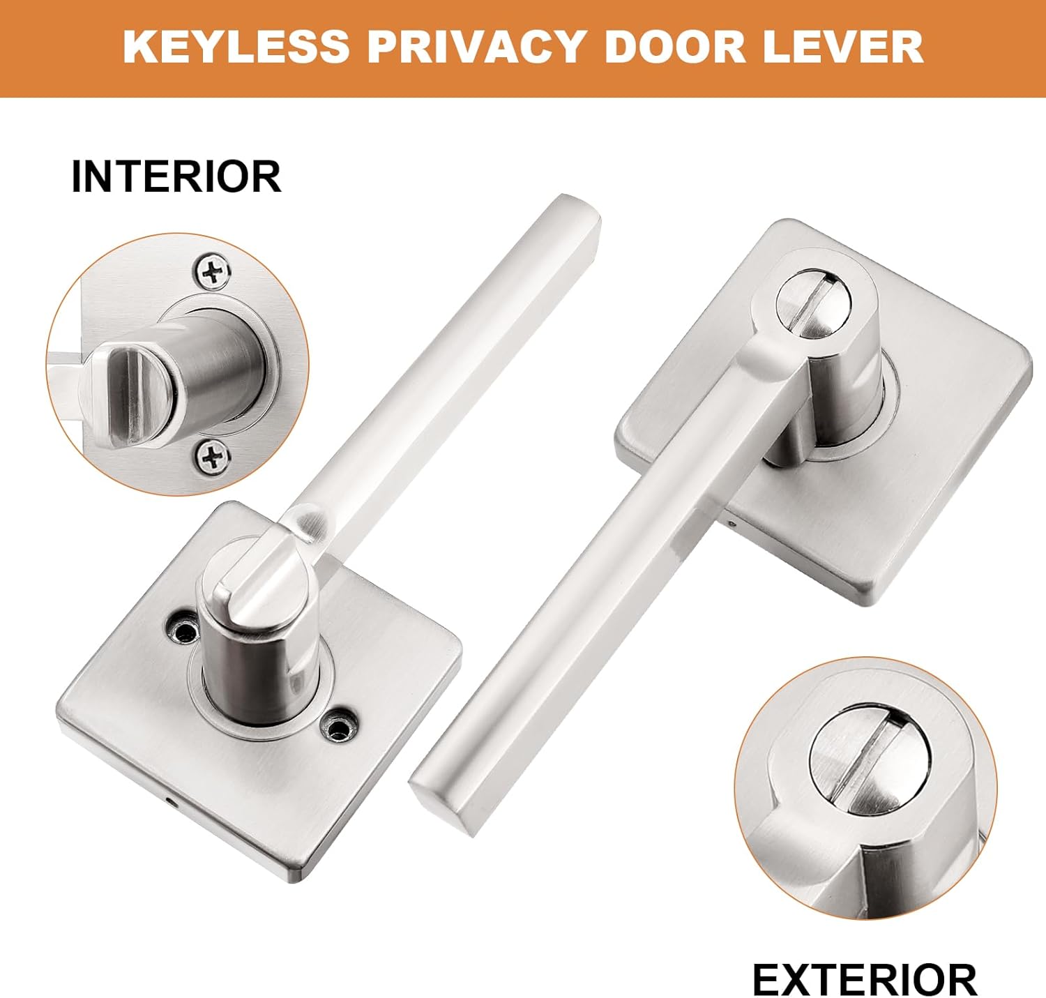 Probrico Privacy Door Handle Interior Heavy Duty Square Brushed Nickel Door Knobs for Bedroom Bathroom Reversible Keyless Door Lever Satin Nickel, 10 Pack