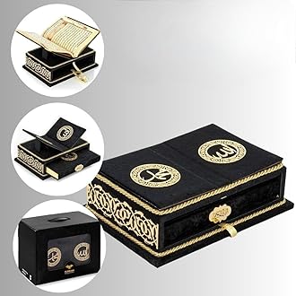 The Holy Quran Velvet Box Sets | Special Quran Holder Stand | Luxury Islamic Gift | Spiritual Grace| Quran Dimension;6.6*9.4inch/17*24cm I Perfect Ramadan, Eid, Umrah Gift for Muslim Women Men (Black)