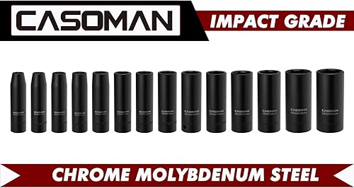 Miniatura 3 de CASOMAN Juego de llaves de vaso de impacto profundo de 12 pulgada, juego de 14 piezas, 0.394 in-1.063 in, CR-MO, métrico, estuche de almacenamiento