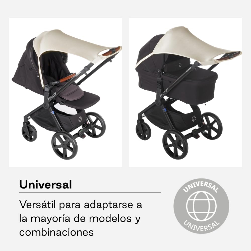 Jané Toldo Solar Carrito Bebé UPF 50+, Universal y Elástico, Parasol Transpirable, Protección UV para Cochecito y Capazo, Beige