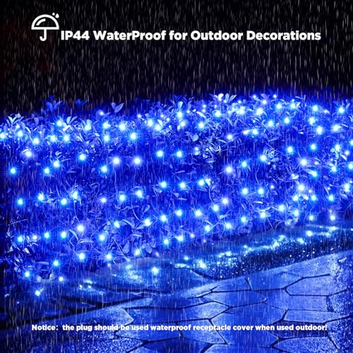 Image of Led Net Lights Christmas Lights Outdoor 200Leds 9ft x 6ft Upgraded Blue Christmas Net Lighting, Waterproof 5mm LED Wide Angle Outdoor Indoor Mesh Net Light for Trees, Bushes, Shrubs Decorations