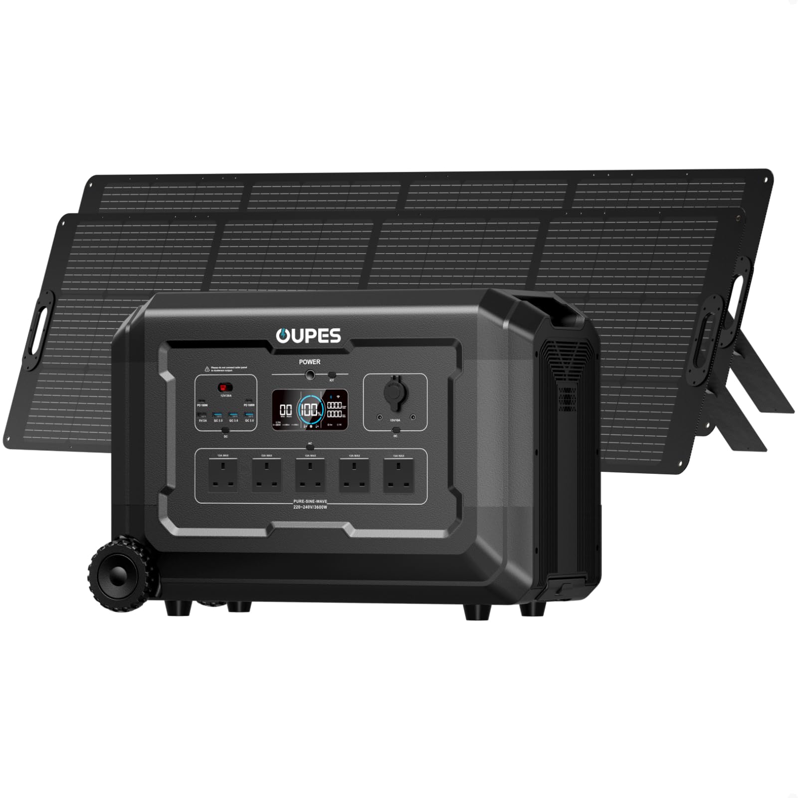 Oupes Black Mega 3 Portable Power Station With 2X 240W Solar Panels, 3072Wh Solar Generator, 3600W(7000W Peak) Ac/48 Min Fast Charge, Expandable To 15Kwh, Backup Power With Ups For Home, Camping, Off-Grid