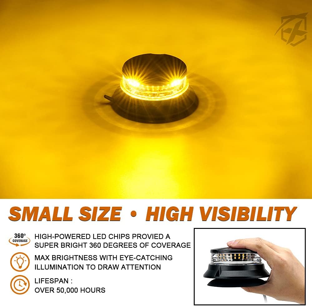 Xprite LED Rotating Beacon Light, 4.5Inch Super Bright Forklift Strobe Lights w/Magnetic Base for 12-24V Construction Truck Patrol Car Tractor Golf Carts-Amber