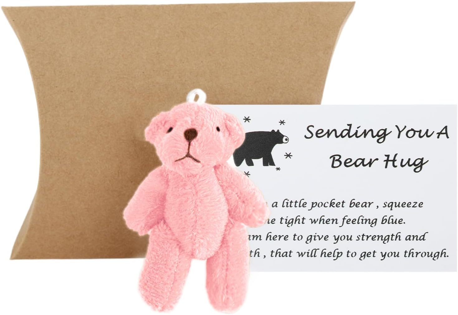 A little Pocket Bear Hug, Tiny Teddy Love Anti-Anxiety Token Sending You a Thinking of You Card and a Bear Toy, Fun Animal Special Encourage Pocket Best Wishes Gifts (pink)