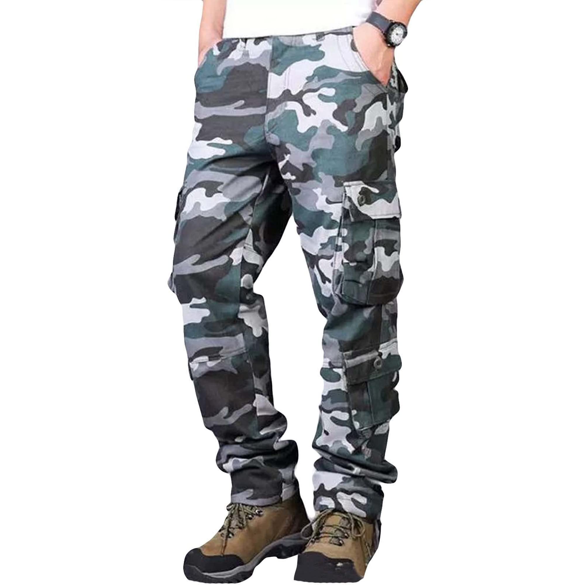 BAYAMO Camouflage Pants for Mens Camo Cargo Military Fatigue BDU Pant Casual Ripstop Straight Pants with 8 Pockets