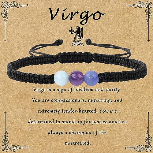 GolbalJew Zodiac Bracelets for Women Healing Crystal Stone 6mm Beads Bracelet Birthday Zodiac Gifts Horoscope Spiritual Bracelet