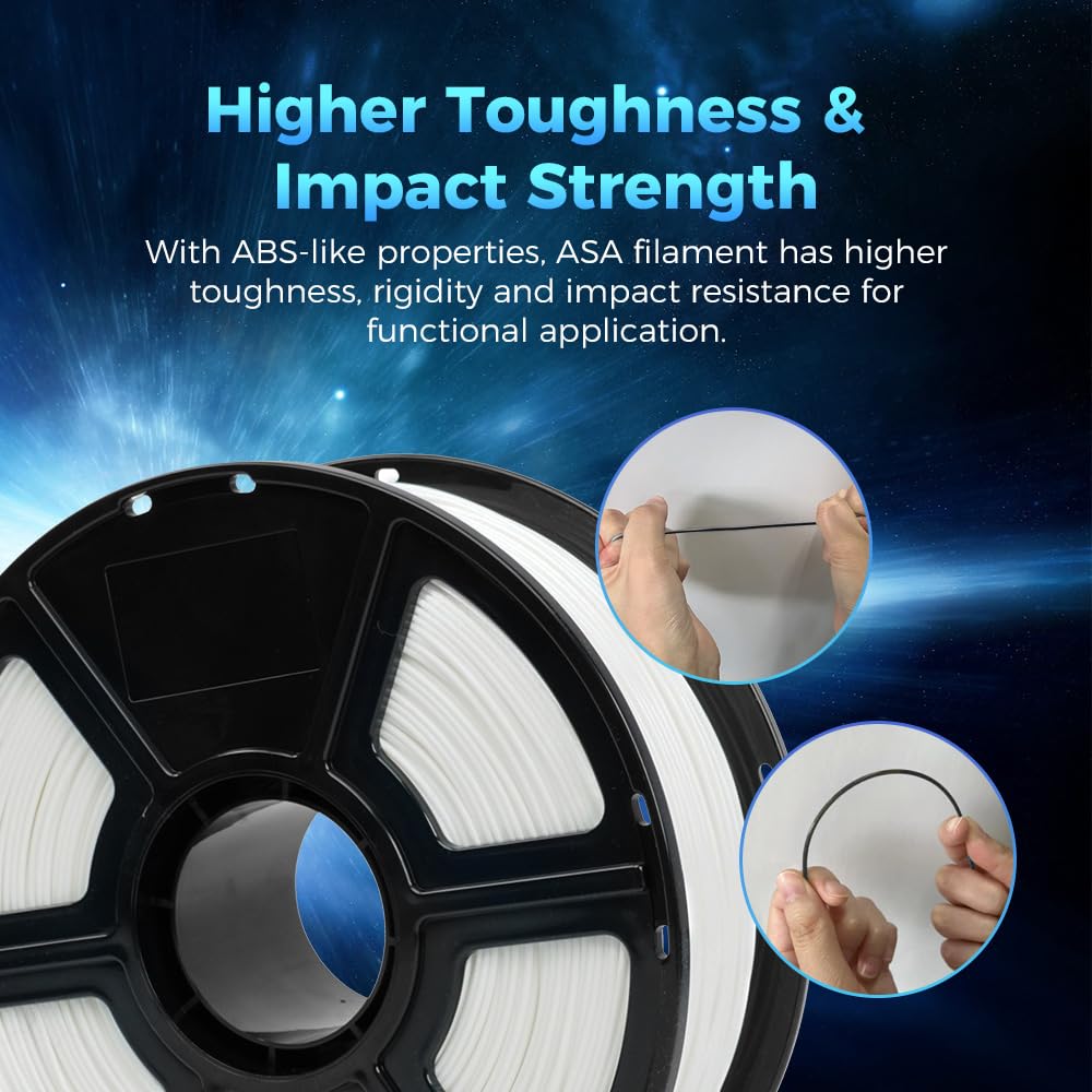 FLASHFORGE Filamento ASA 1,75 mm, filamento per stampante 3D Anti-UV ASA, precisione dimensionale +/-0,02mm, Resistente al calore e alle intemperie, perfetto per la stampa di parti funzionali esterne