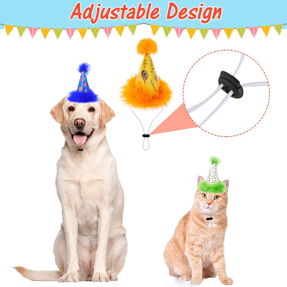 6 Pack Dog Party Hat Set - Cute Pet Cone Hats with Pompon for Dogs Cats Birthday Parties, Adjustable Colorful Caps Amazing Doggie Party Supplies Accessories 6 Count
