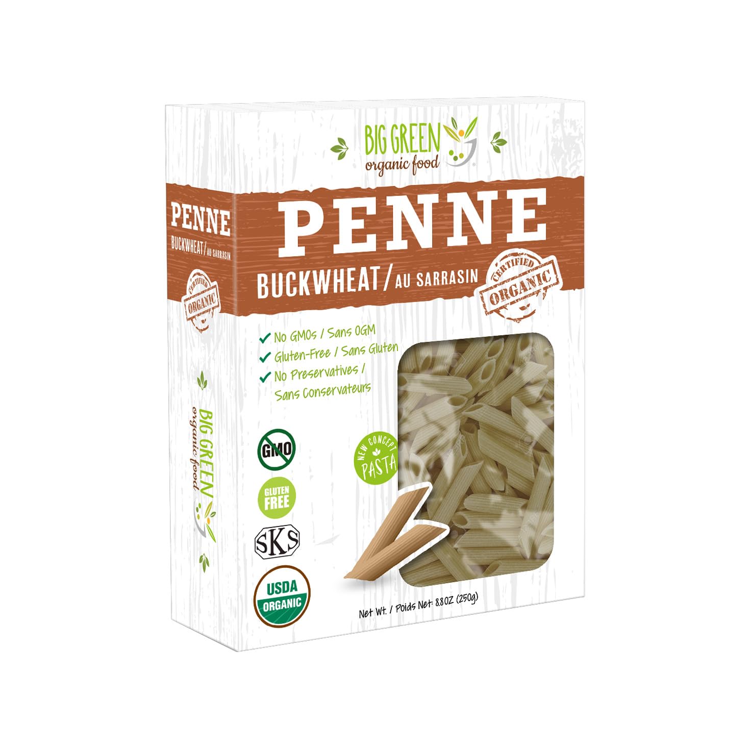 Big Green Organic Food- Organic Buckwheat Penne, 8.8oz, 100% buckwheat, Gluten-Free, Non-GMO, Vegan (1)